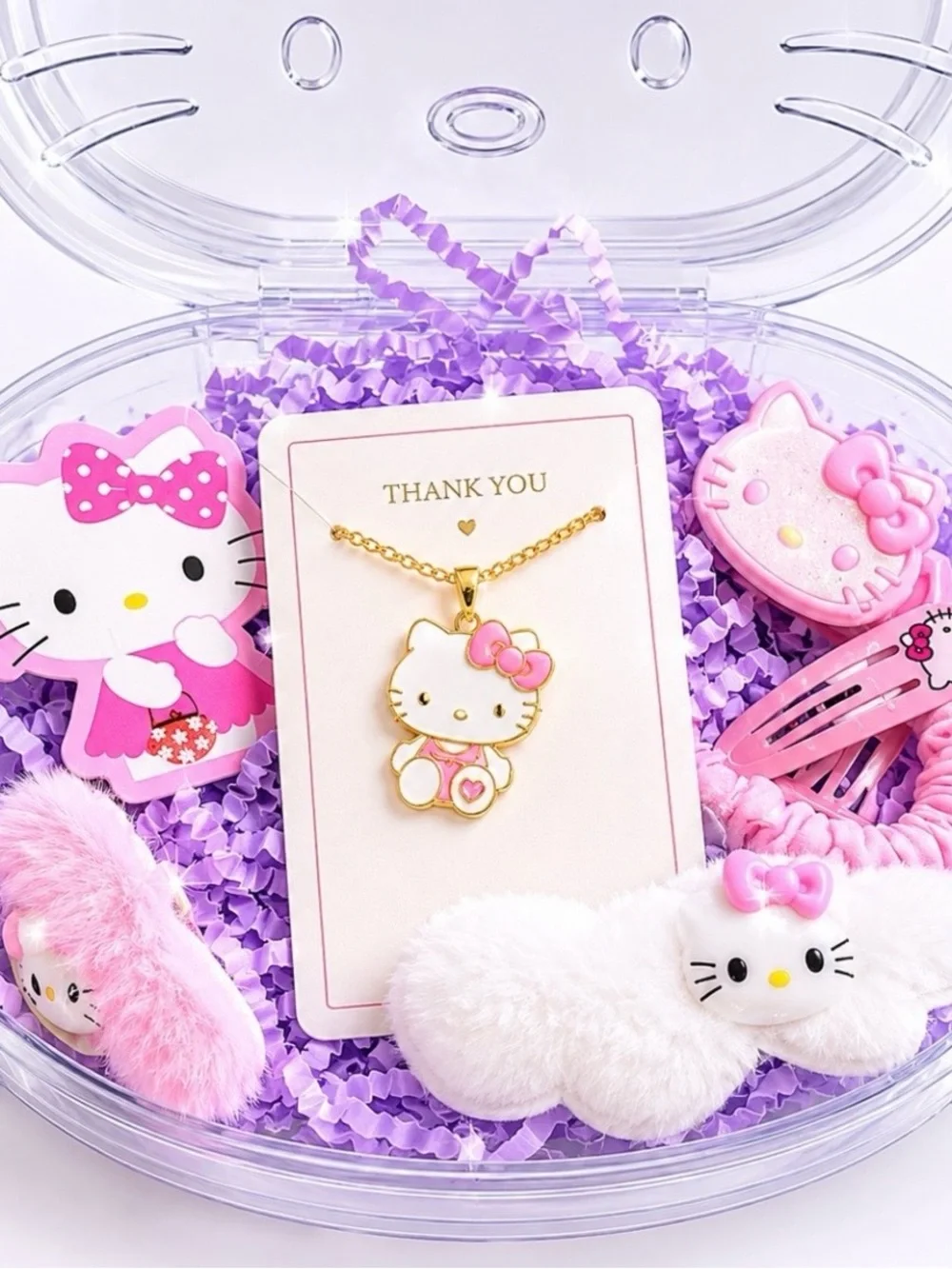 Hello Kitty Pink Purple Accessory Gift Set with Gold Necklace Charm